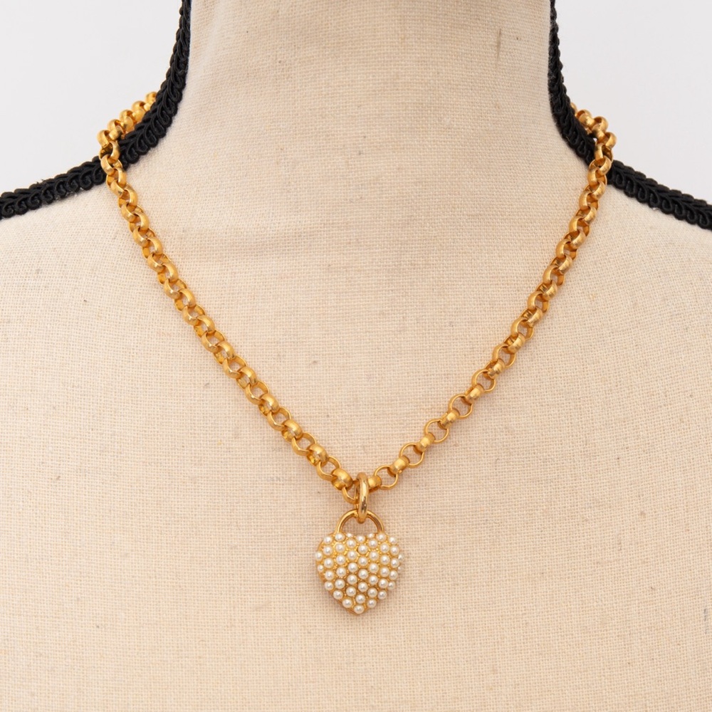 Rolo link pendant choker necklace heart with pearls heart with rose